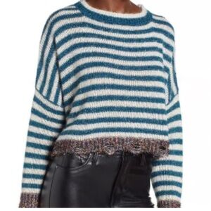 NWOT Prima Tinsel Stripe Metallic Crop Festive Sweater Long Sleeve women size S